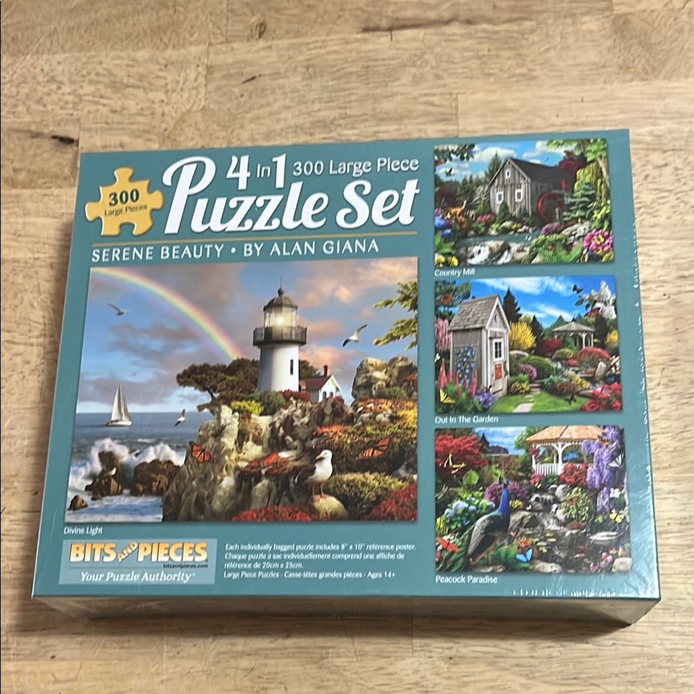 Bits and Pieces 4 in 1 300 Large Piece Puzzle Set Serene Beauty Sealed